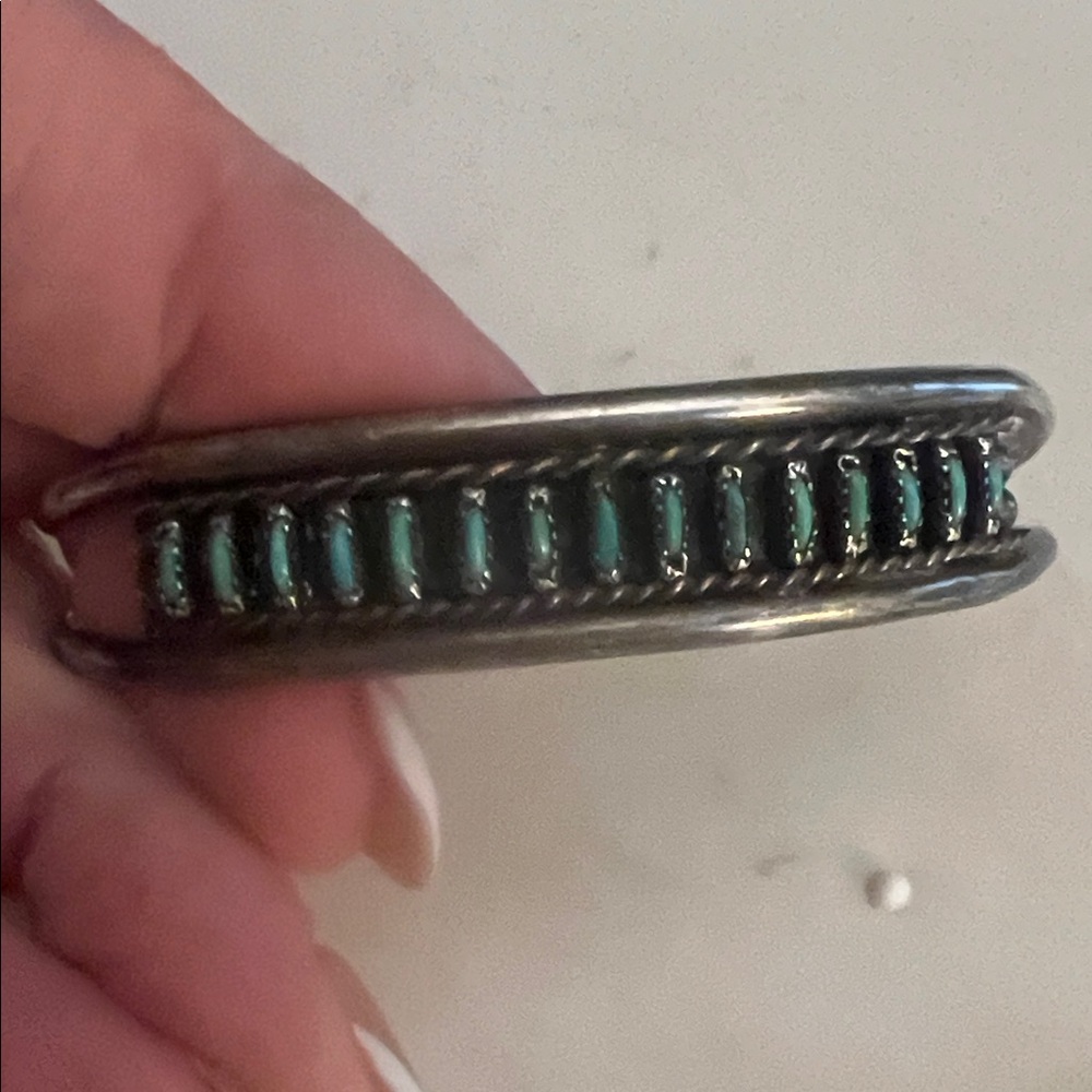 Zuni Silver Cuff Bracelet with Turquoise Inlay
